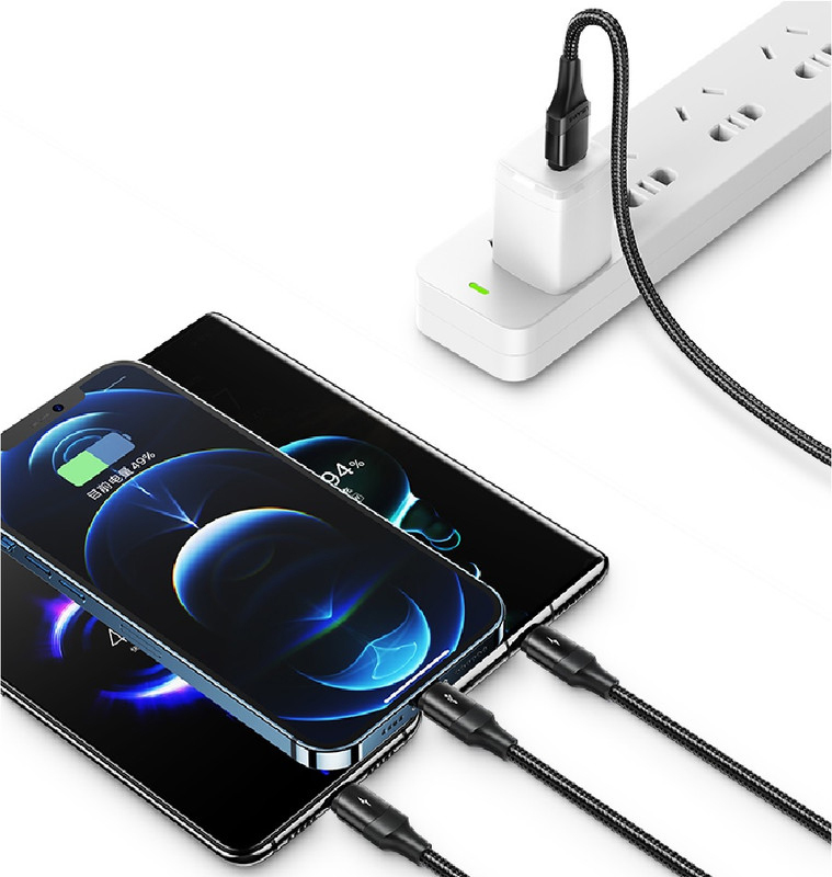Usams 1.2-Meter 3-in-1 Aluminium Alloy USB Type A to Multiple Types 3A Fast Charging Data Cable, Black
