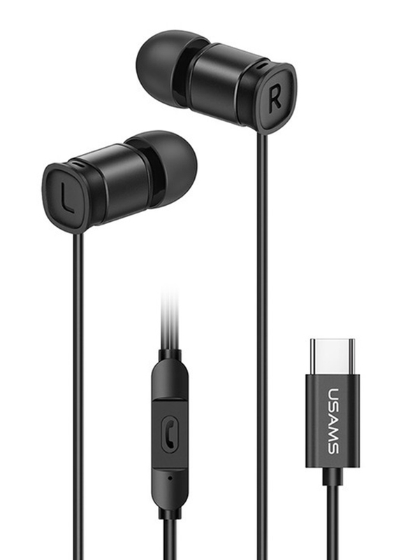 Usams Aluminium Alloy Type-C In-Ear Headphone with Mic, Black