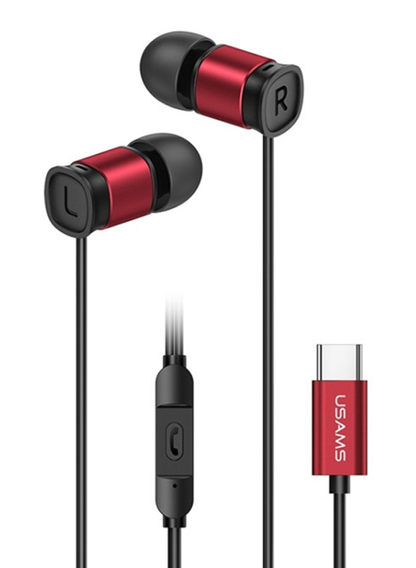 Usams Aluminium Alloy Type-C In-Ear Headphone with Mic, Red