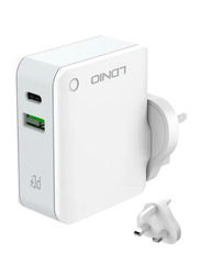 Ldnio Portable Charger Pd Fast Charging Adapter With TypeC And Auto ID USB Ports, White