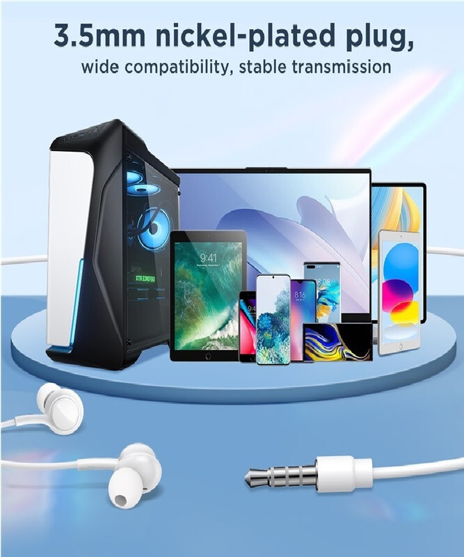 Joyroom 3.5Mm Wired In-Ear Headphones, Deep And Powerful Pure Bass Sound, Button Remote/Mic, Tangle-Free Flat Cable, Ultra Comfortable Fit 1.2M White