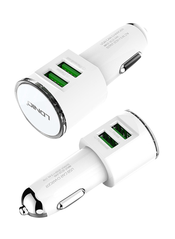 Ldnio Universal Dual USB Port Car Charger, White