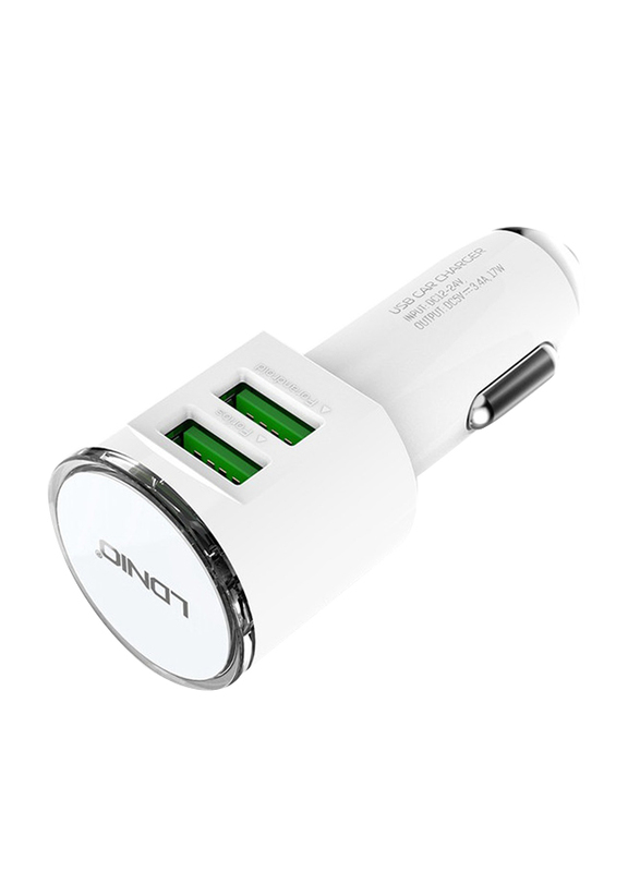 Ldnio Universal Dual USB Port Car Charger, White