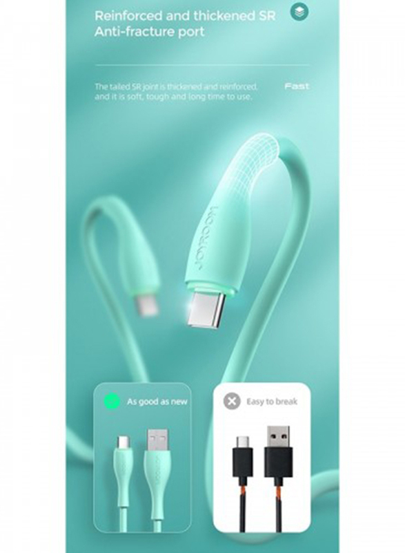 Joy Room 2-Meter Bowling Series Type-C Fast Charging Cable, USB Type A to USB Type-C Cable for Smartphones/Tablets, S-2030M8, Green