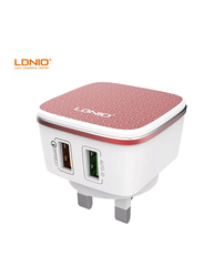 Ldnio Qualcomm 2.0 Quick Dual USB Charge Adapters with USB Cable, White/Red