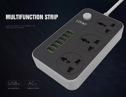 Ldnio 3 Power Socket With 6 USB Extension, Black/Grey