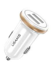 Usams C4 Dual USB Mini in Turbo Car Charger with 2-USB 2.4A for Any Smart Mobile Phone/Tablet /iPhone, White