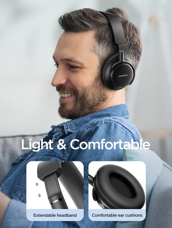 Joyroom Wireless On Ear Headphones, Pure Bass Sound, Speed Charge, Fast USB Type-C, Multi-Point Connection, Voice Assistant With Noise Cancelling Microphone Black