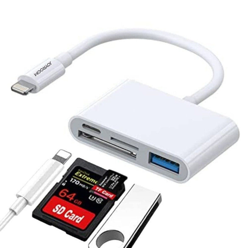 Joyroom Multifunctional OTG 4-In-1 Fast Charging Cable Phone Adapter SD TF For Apple iPhone White
