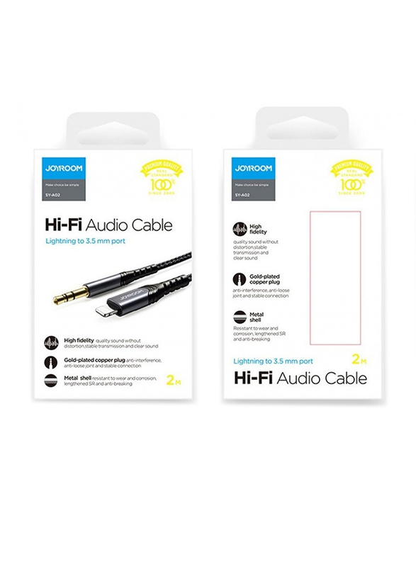 Joyroom 2-Meter 3.5mm Hi-Fi Audio Aux Cable, Lightning to 3.5mm Jack for Apple Devices, SYA02, Black