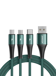 Joyroom 1.2-Meter 3-in-1 Braided Fast Charging Cable, USB Type A to Micro USB, Lightning & USB Type-C for Smartphones/Tablets, S-1230G4, Green