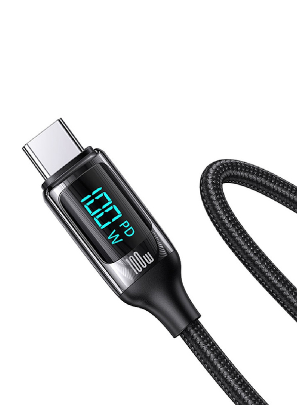 Usams 1.2-Meter Type-C to Type-C 100W Digital Display PD Fast Braided Charging & Data Cable for Iphone/Ipad/MacBook, Black