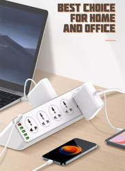 Ldnio Power Strip 10-Outlet Surge Protector Power Sockets with 6 USB Ports 30W PD+QC Fast Charging Adapter Sockets and 2-Meter Heavy-Duty Power Extension Cord, White