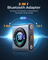 Joyroom Bluetooth 5.3 AUX Adapter Transmitter Receiver 2 in 1 LED Digital Display and Enhanced Dual Mics JOYROOM 3.5mm Wireless Audio Adapter for TV Home Stereo Car Headphones Speakers PC