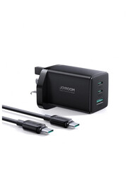 Joyroom GaN Ultra JR-TCG01 65W 2 Type-C Port 1 USB A Port Fast Charger UK Plug +100W C to C Cable 1.2m Black