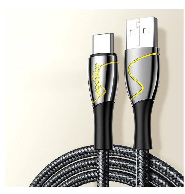 Joy Room 2-Meter Nylon Braided USB Type-C Fast Charging Cable, USB Type A to USB Type-C for Smartphones/Tablets, S-2030K6, Black
