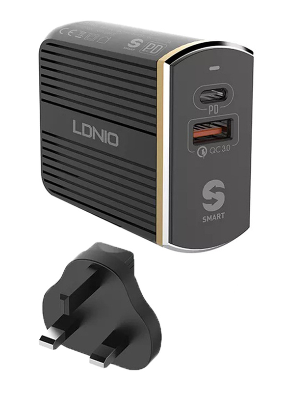 Ldnio Fast Travel Adaptor Dual Port Ultra Quick PD Charger With Type-C Cable, Black