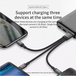 Joyroom 1.2-Meter 3-in-1 Braided Fast Charging Cable, USB Type A to Micro USB, Lightning & USB Type-C for Smartphones/Tablets, S-1230G4, Green