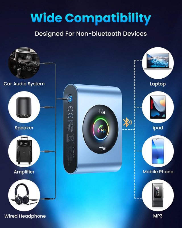 Joyroom Bluetooth Wireless Receiver for Car Stereo/Home Stereo/Wired Headphones/Speaker, JR-CB1, Blue