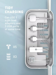 Ldnio Universal Power Strip With Cable Management Box 5 Socket + 3 USB Ports and 200 Meter Long Extension Cord, White