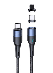 Usams 1.2-Meter 2-in-1 USB Type-C 60W to Lightning 20W PD Fast Magnetic Design Charge Data Cable, Black/Blue