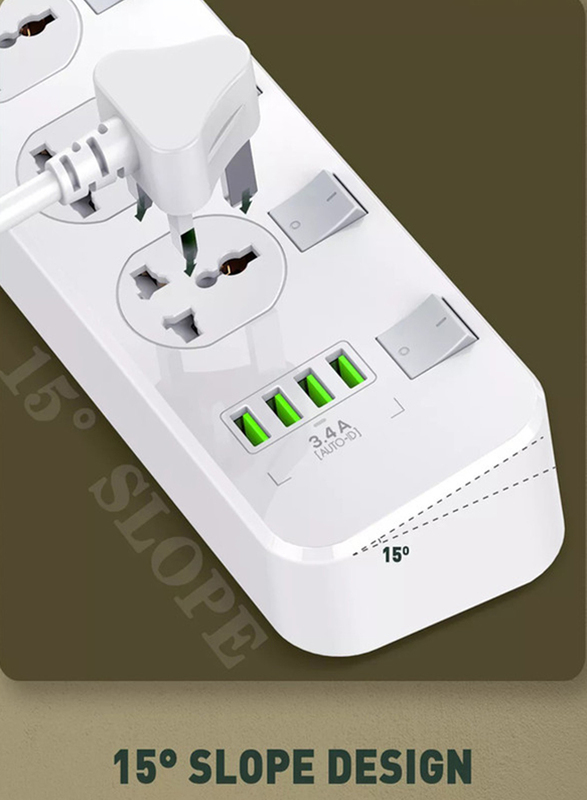 Ldnio Defender Series 4 Sockets with Independent Switch 3.4A 4 USB Port Multifunction Power Surge Protector, 2500W, White