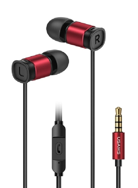 Usams EP-46 Aluminium Alloy 3.5mm Jack In-Ear Headphones, Red