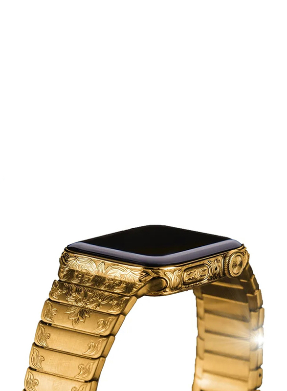 Caviar Luxury Customized Wrist Strap with 24K Gold and Hand Engraved Band for Apple Watch Series 7 GPS 45mm, Gold