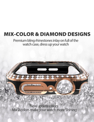 Caviar Glitter Rhinestone Bling Crystal Diamonds Anti-Shock Protective Cover for Apple Watch 7/6 44mm, Rose Gold