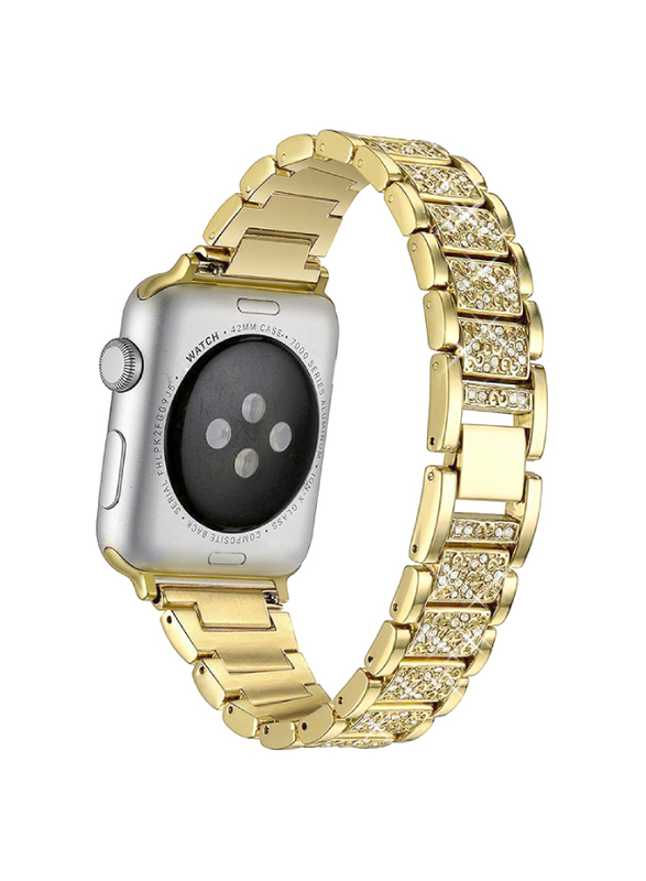 Caviar Stainless Steel Replacement Women Diamond Bracelet Watch Band for Apple iWatch Series 7/6 42mm/44mm, Gold