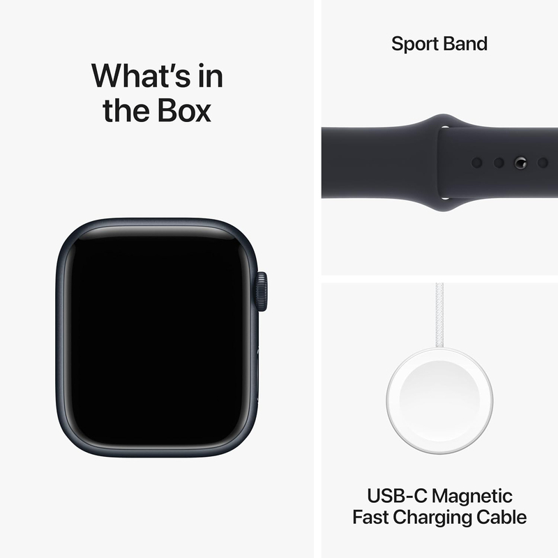 Apple Watch Series 9 - 41mm S/M Smartwatch, GPS, MR8W3, Midnight Aluminium Case with Midnight Sand Sport Band