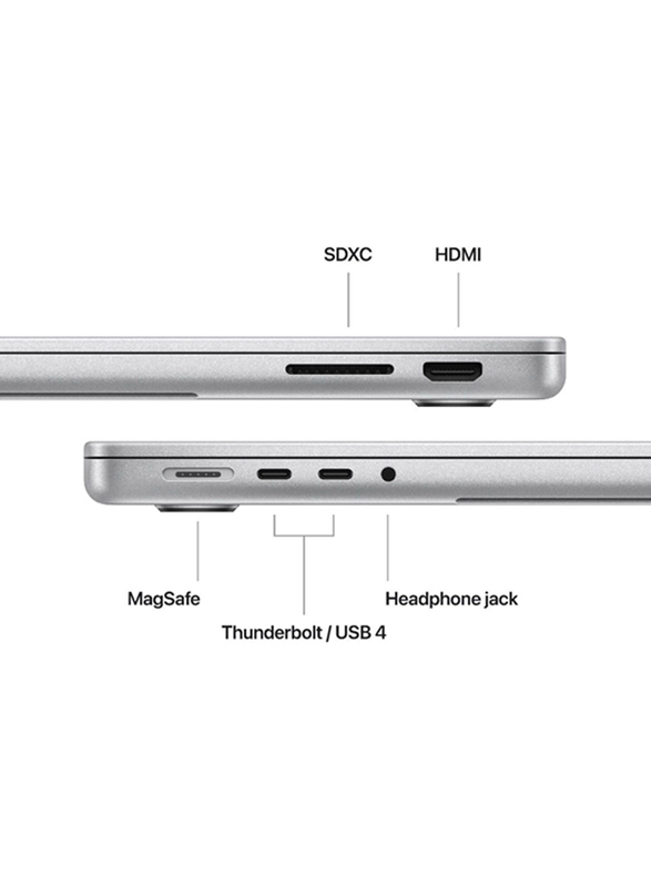 Apple MacBook Pro Laptop, 14.2-inch Retina Display, Apple M3 Chip with 8-core CPU, 512GB SSD, 8GB RAM, Apple 10-core GPU Graphics, EN KB, macOS, Silver