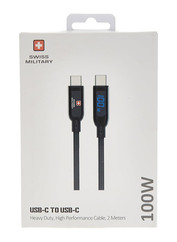 

Swiss Military 2-Meters 100w Charging Cable, USB Type C to USB Type C for Smartphones, Black
