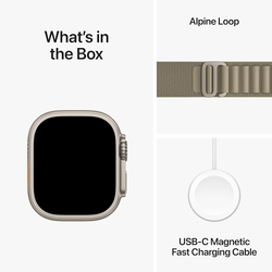 Apple Watch Ultra 2 - 49mm Large Smartwatch, GPS + Cellular, MRF03, Titanium Case with Olive Alpine Loop