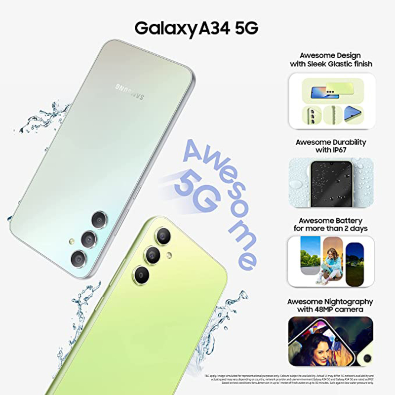 Samsung Galaxy A34 256GB Awesome Silver, 8GB RAM, 5G, Dual Sim Smartphone, Middle East Version