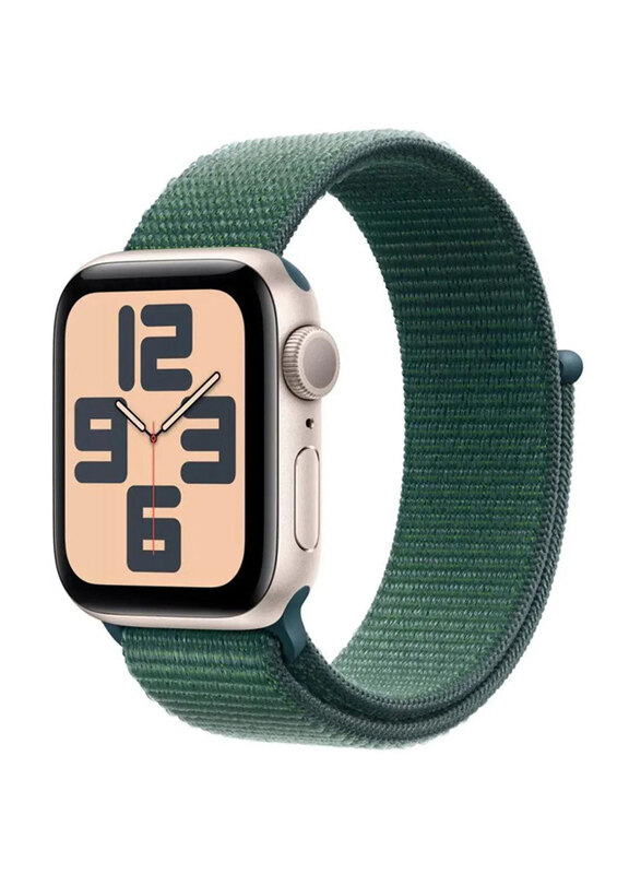 

Apple Watch SE 44mm Smartwatch, GPS + Cellular, Starlight Aluminium Case With Lake Green Sport Loop Band