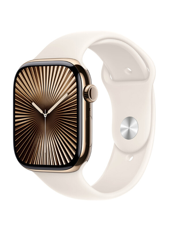 

Apple Watch Series 10 46mm Smartwatch, GPS + Cellular, Gold Titanium Case with Starlight Sport Band