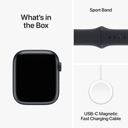 Apple Watch Series 9 - 45mm M/L Smartwatch, GPS, MR9A3, Midnight Aluminium Case with Midnight Sand Sport Band