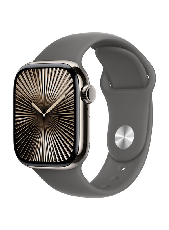 

Apple Watch Series 10 42mm Smartwatch, GPS + Cellular, Natural Titanium Case with Stone Grey Sport Band