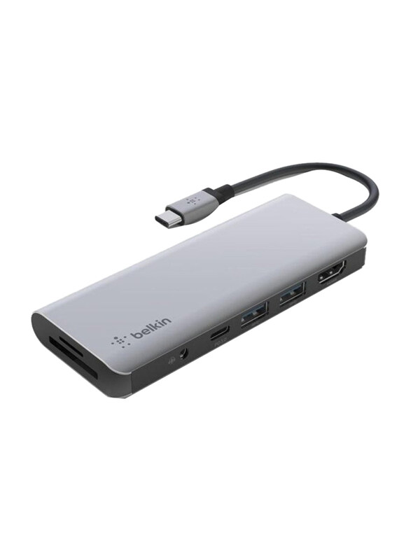 

Belkin Travel 7-in-1 Multiport Adapter Dock USB Hub with 4K HDMI for Apple Macbook Pro/Air/Xps/Ipad Pro, Grey