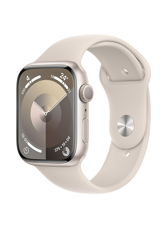 Apple Watch Series 9 - 45mm M/L Smartwatch, GPS, MR973, Starlight Aluminum Case with Starlight Sport Band