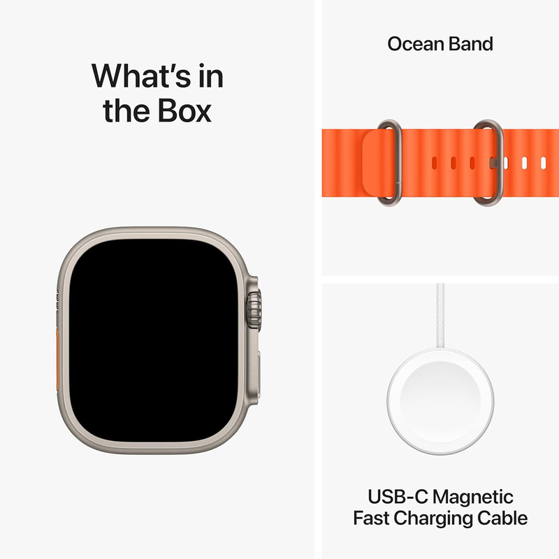 Apple Watch Ultra 2 - 49mm Smartwatch, GPS + Cellular, MREJ3, Titanium Case with Orange Ocean Band