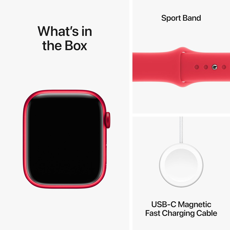 Apple Watch Series 9 - 45mm S/M Smartwatch, GPS, MRXJ3, Red Aluminum Case with Red Sport Band
