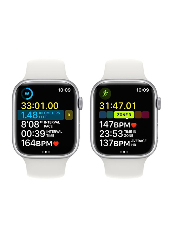 Apple Series 8 41mm Smartwatch, GPS + Cellular, Silver Aluminium Case with White Sport Band