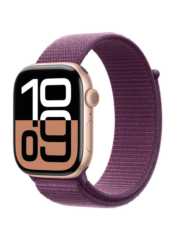 

Apple Watch Series 10 46mm Smartwatch, GPS, Rose Gold Aluminium Case with Plum Sport Loop Band