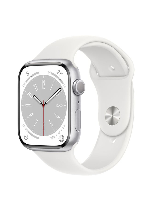 Apple Series 8 41mm Smartwatch, GPS + Cellular, Silver Aluminium Case with White Sport Band