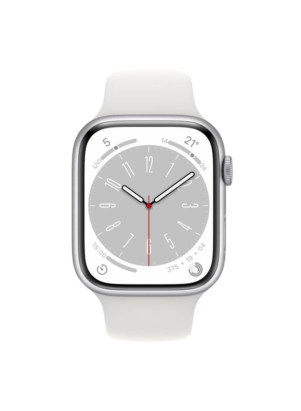 Apple Series 8 45mm Smartwatch, GPS, Silver Aluminium Case with White Sport Band
