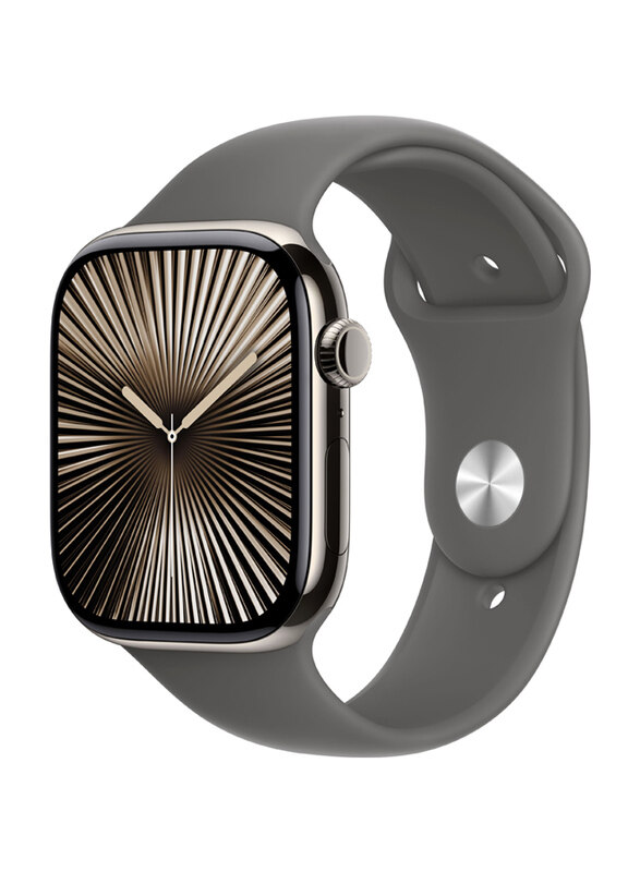 

Apple Watch Series 10 46mm Smartwatch, GPS + Cellular, Natural Titanium Case with Stone Grey Sport Band