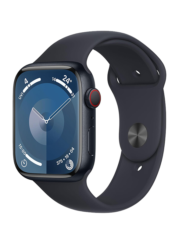 Apple Watch Series 9 - 45mm S/M Smartwatch, GPS + Cellular, MRMC3, Midnight Aluminium Case with Midnight Sand Sport Band