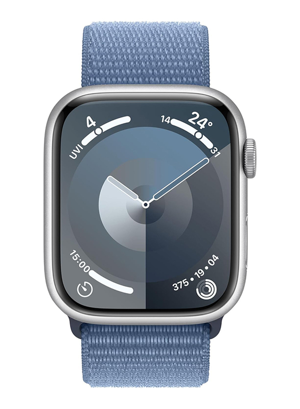 Apple Watch Series 9 - 41mm Smartwatch, GPS, MRHX3, Silver Aluminum Case with Winter Blue Sport Loop